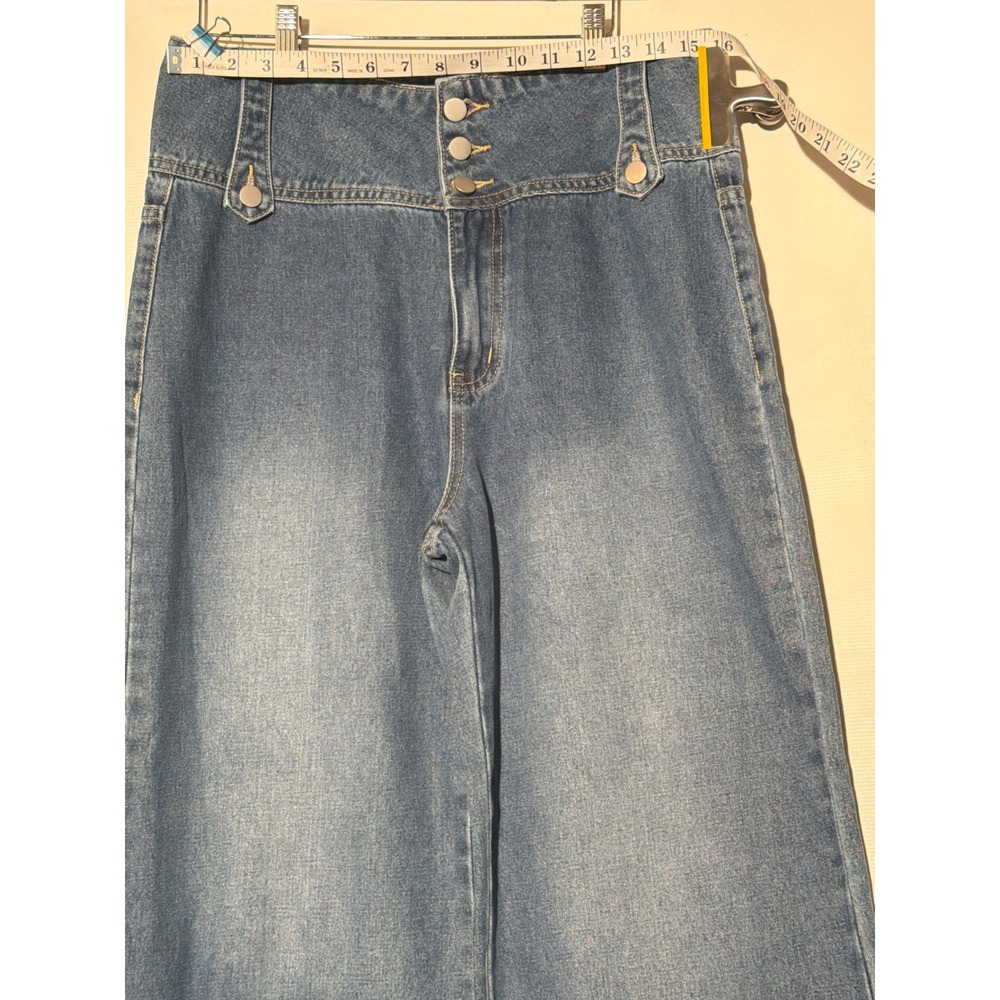 Ursime Women's High Rise Wide Leg Jeans Medium Wash Triple Button Ankle Size XL - Picture 3 of 5